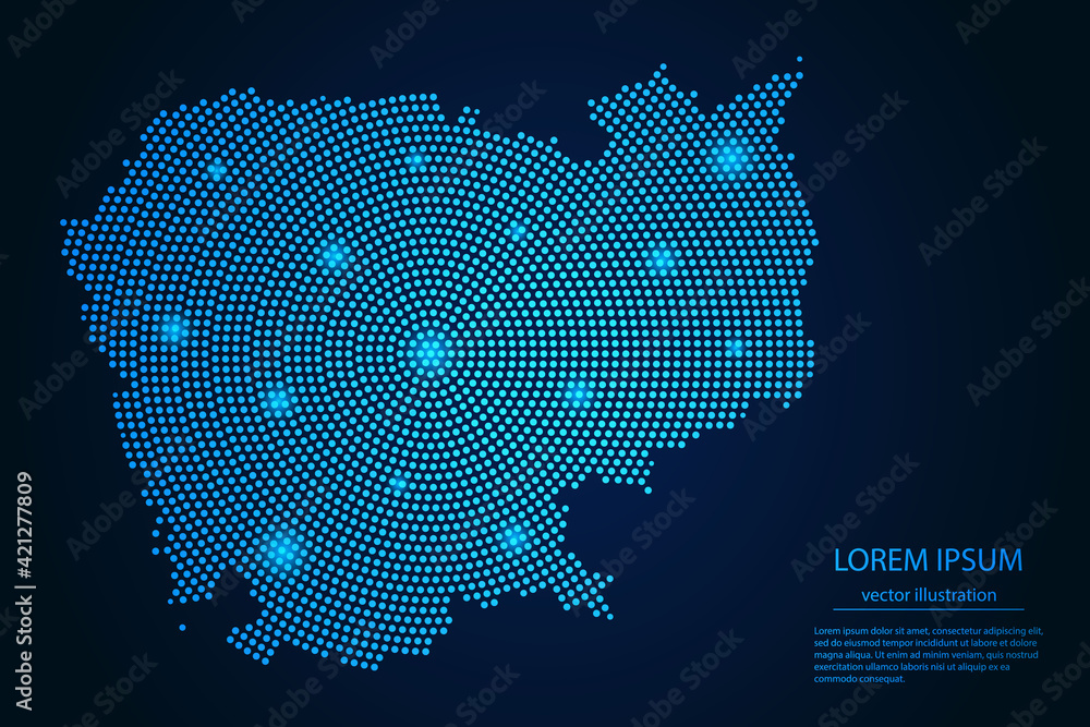 Abstract image Cambodia map from point blue and glowing stars on a dark ...