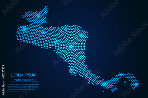 Abstract image Central America map from point blue and glowing stars on a dark background. vector illustration. photo