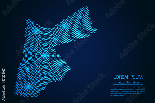 Abstract image Jordan map from point blue and glowing stars on a dark background. vector illustration.
