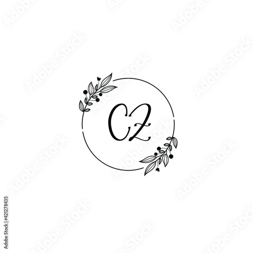 CZ initial letters Wedding monogram logos, hand drawn modern minimalistic and frame floral templates