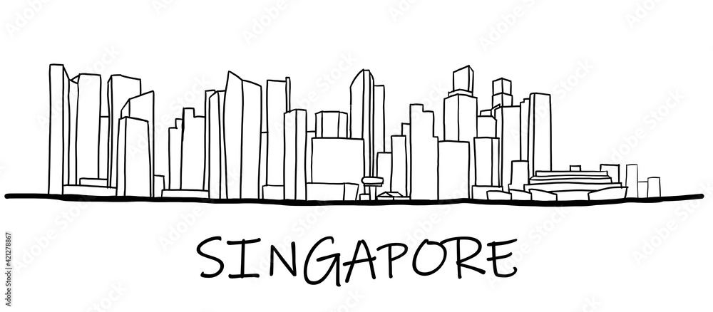 Singapore skyline freehand drawing sketch on white background.