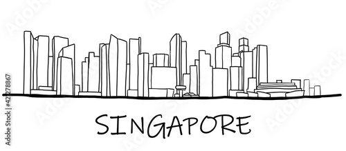 Singapore skyline freehand drawing sketch on white background.