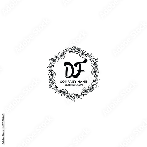 DF initial letters Wedding monogram logos, hand drawn modern minimalistic and frame floral templates