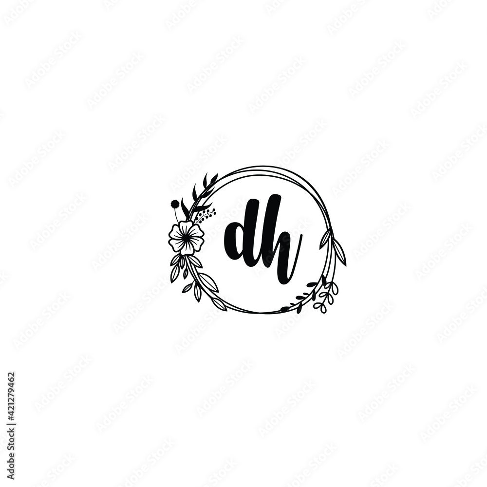 DH initial letters Wedding monogram logos, hand drawn modern minimalistic and frame floral templates