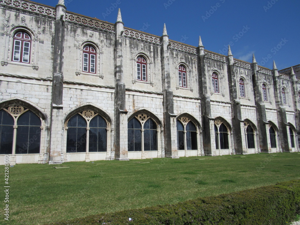 Exterior façade of Jeronimos Monastery located in the parish of Belem in Lisbon, Portugal 