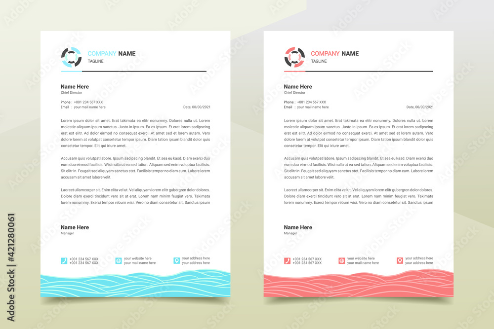 Letterhead design template. Wave shape letterhead design. Creative and modern business letterhead template design. Illustration vector