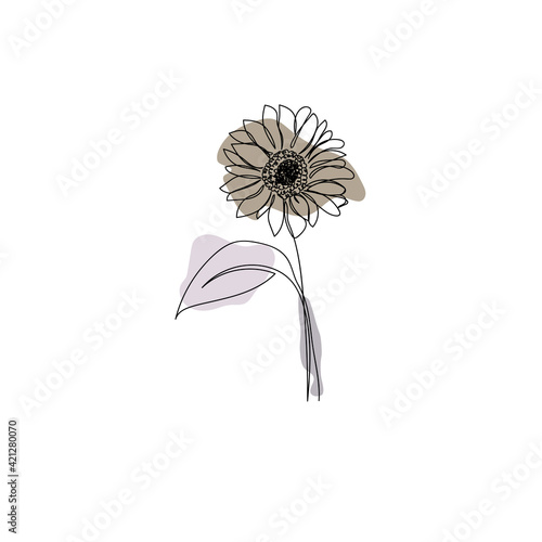 Continuous one line drawing of sunflower in modern abstract shapes. Minimalist art.