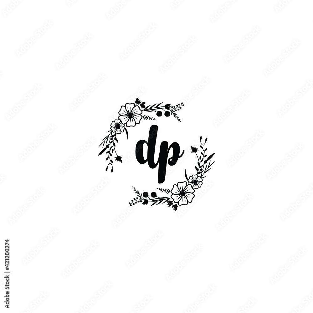 DP initial letters Wedding monogram logos, hand drawn modern minimalistic and frame floral templates