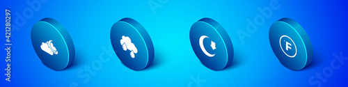 Set Isometric Cloud with moon, Moon, Fahrenheit and rain icon. Vector