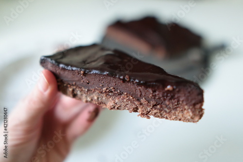 cake, chocolate, hand, finger, coconut, cakes, food, desert