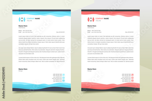 Letterhead design template. Wave shape letterhead design. Creative and clean modern business letterhead template design. Illustration vector