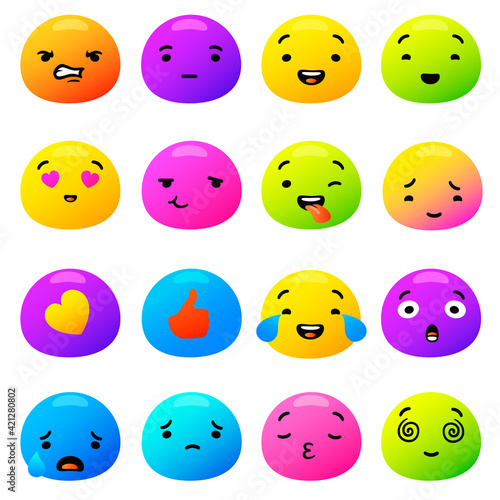 Funny colored emotions. Purple amazement red anger with blue indifference and orange interest green disgust and yellow confession vector love.