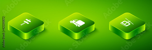 Set Isometric Delivery cargo truck, Cable and Road traffic signpost icon. Vector