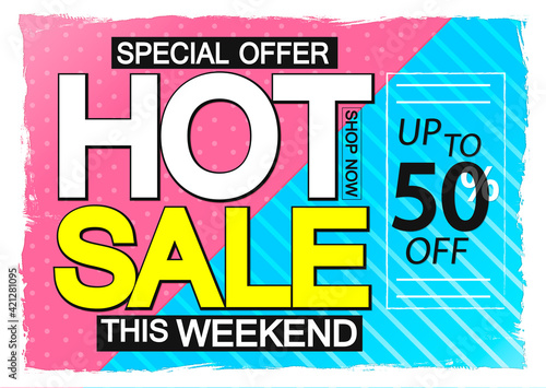 Hot Sale 50% off, poster design template, special offer, vector illustration