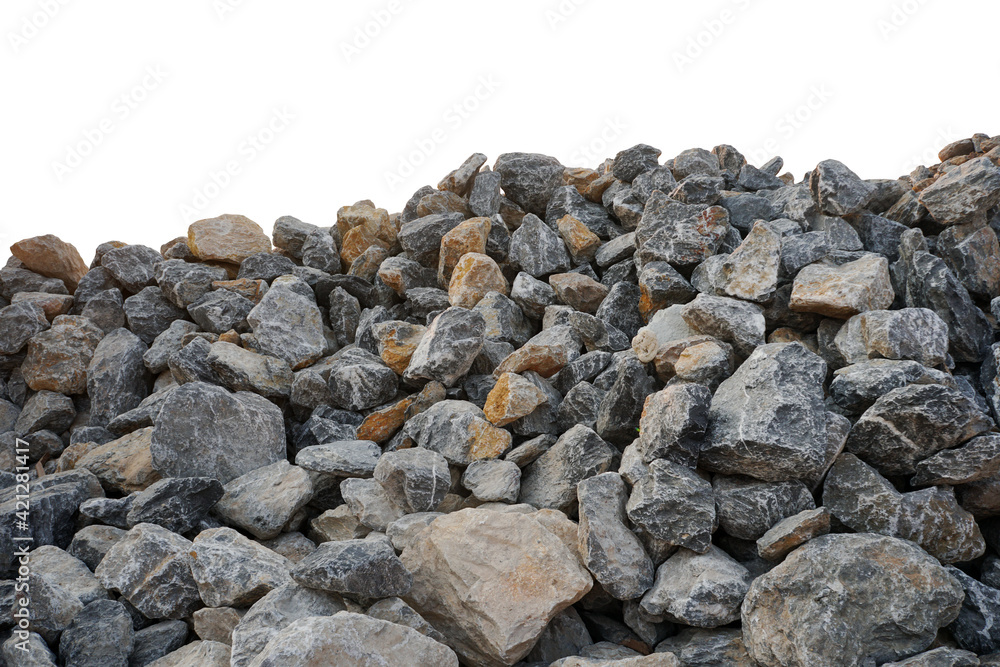 Piles of limestone rocks isolated on white background with clipping ...