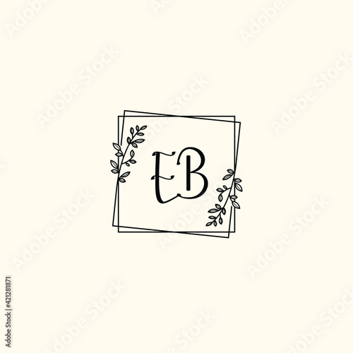 EB initial letters Wedding monogram logos, hand drawn modern minimalistic and frame floral templates