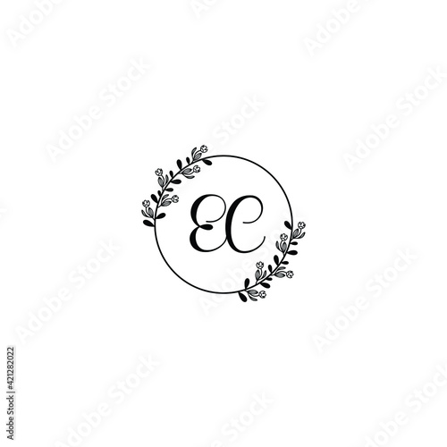 EC initial letters Wedding monogram logos, hand drawn modern minimalistic and frame floral templates