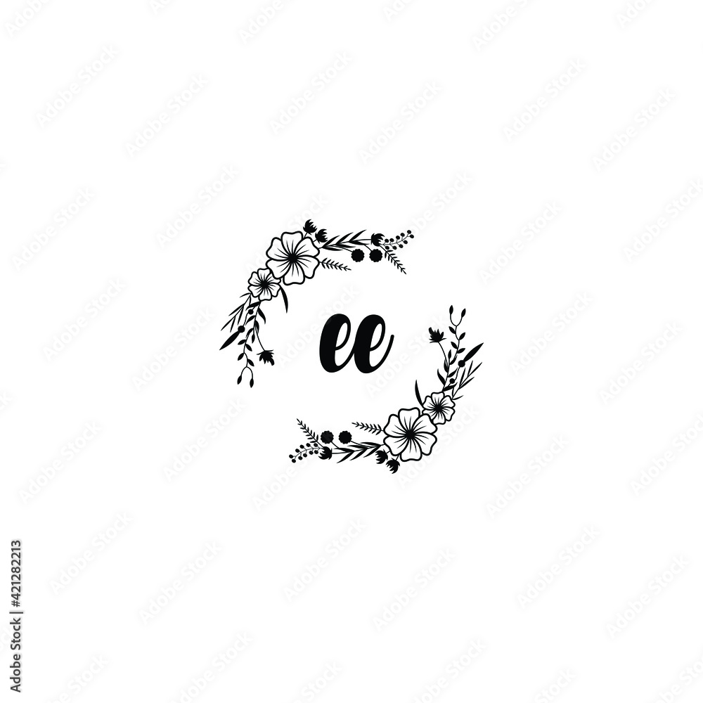 EE initial letters Wedding monogram logos, hand drawn modern minimalistic and frame floral templates