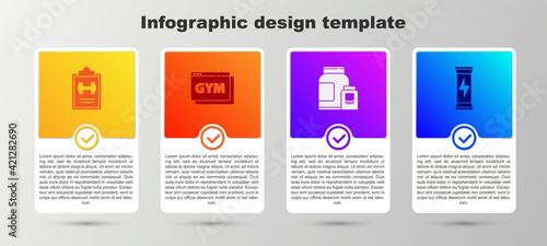 Set Sport training program, Online fitness and, Sports nutrition and . Business infographic template. Vector
