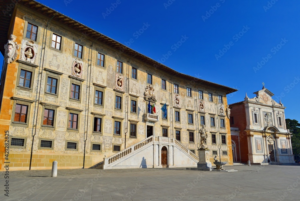 landscape of Piazza dei Cavalieri in the city of Pisa in Tuscany, Italy with the Scuola Normale in the background