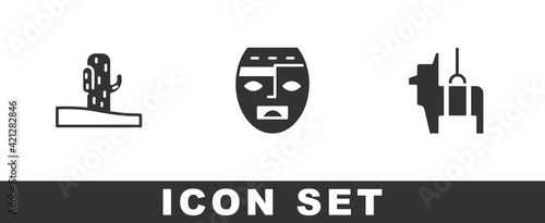 Set Cactus, Aztec mask and Pinata icon. Vector