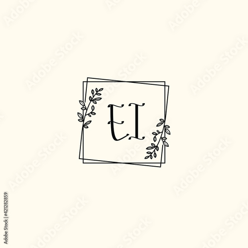 EI initial letters Wedding monogram logos, hand drawn modern minimalistic and frame floral templates