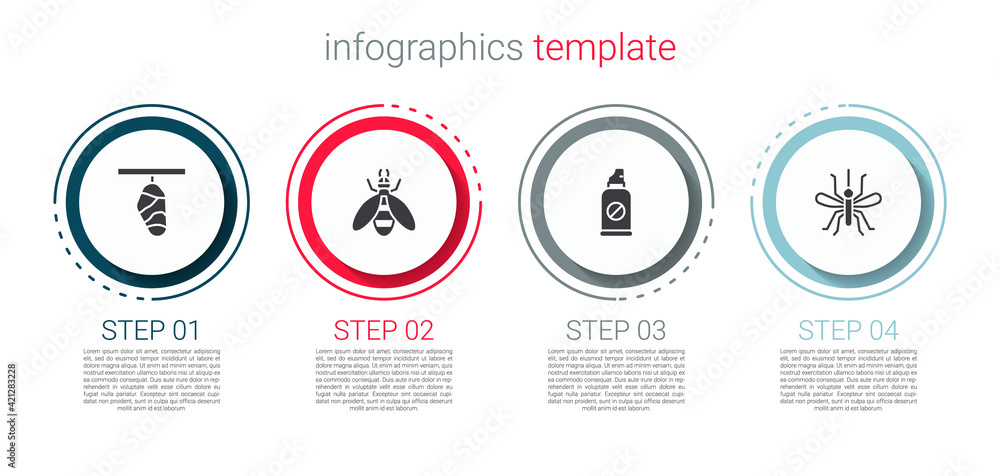 Set Butterfly cocoon, Bee, Spray against insects and Mosquito. Business infographic template. Vector Set Butterfly cocoon, Bee, Spray against insects and Mosquito. Business infographic template. Vector