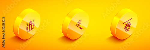 Set Isometric Colorado beetle, Butterfly net and Hive for bees icon. Vector