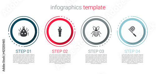 Set Ladybug, Larva insect, Chafer beetle and Butterfly net. Business infographic template. Vector