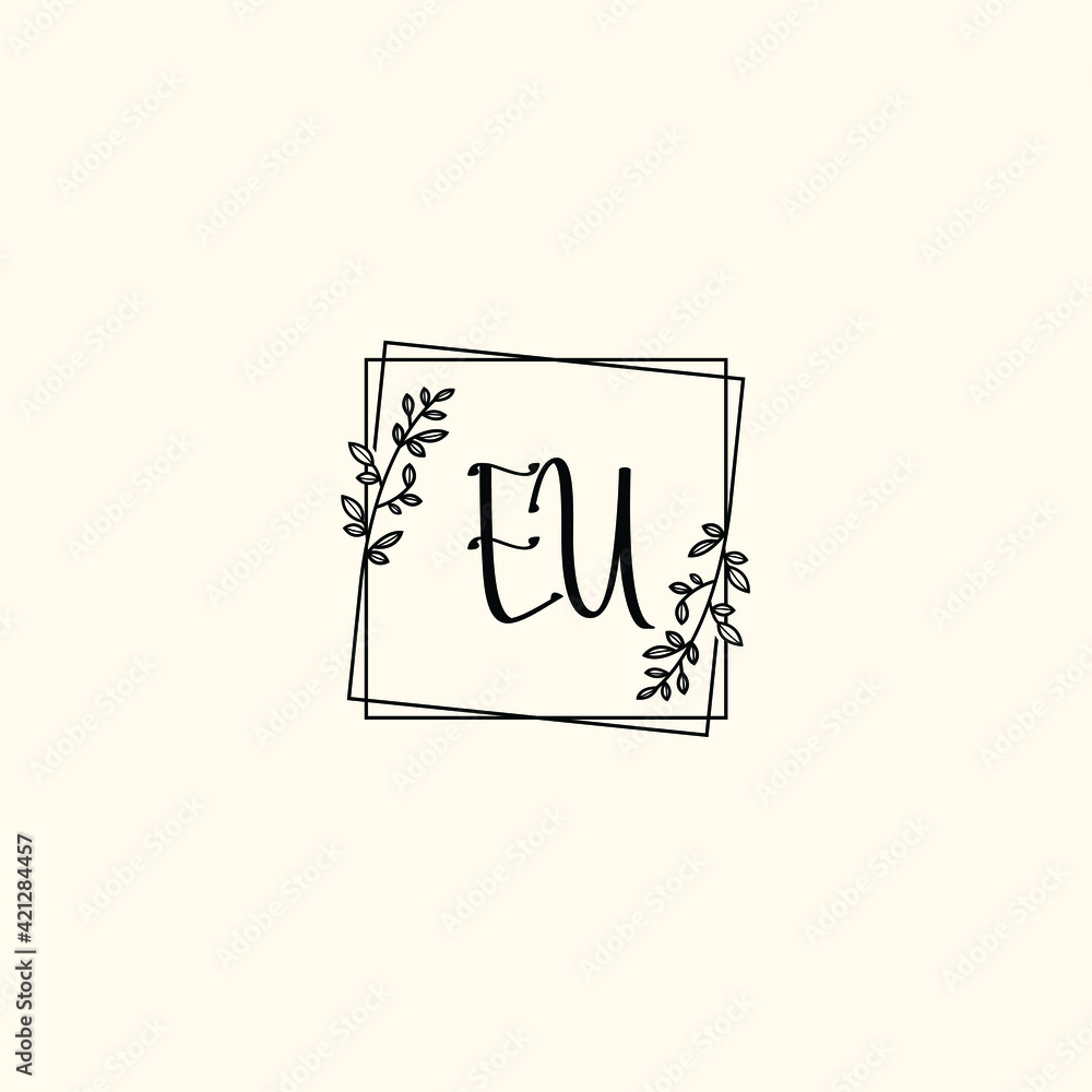 EU initial letters Wedding monogram logos, hand drawn modern minimalistic and frame floral templates EU initial letters Wedding monogram logos, hand drawn modern minimalistic and frame floral templates