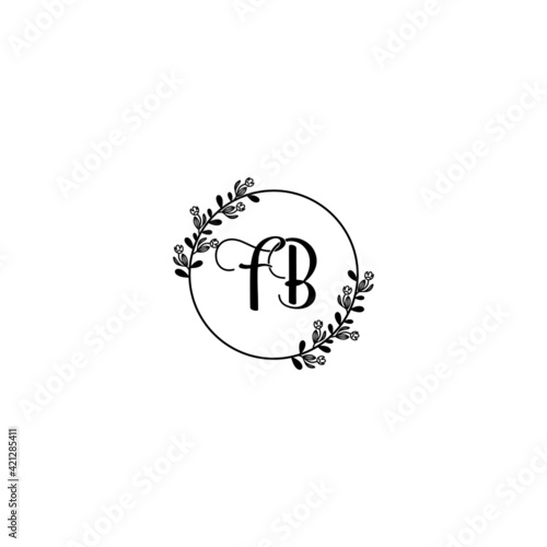 FB initial letters Wedding monogram logos, hand drawn modern minimalistic and frame floral templates