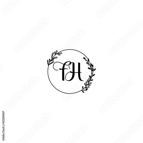 FH initial letters Wedding monogram logos, hand drawn modern minimalistic and frame floral templates