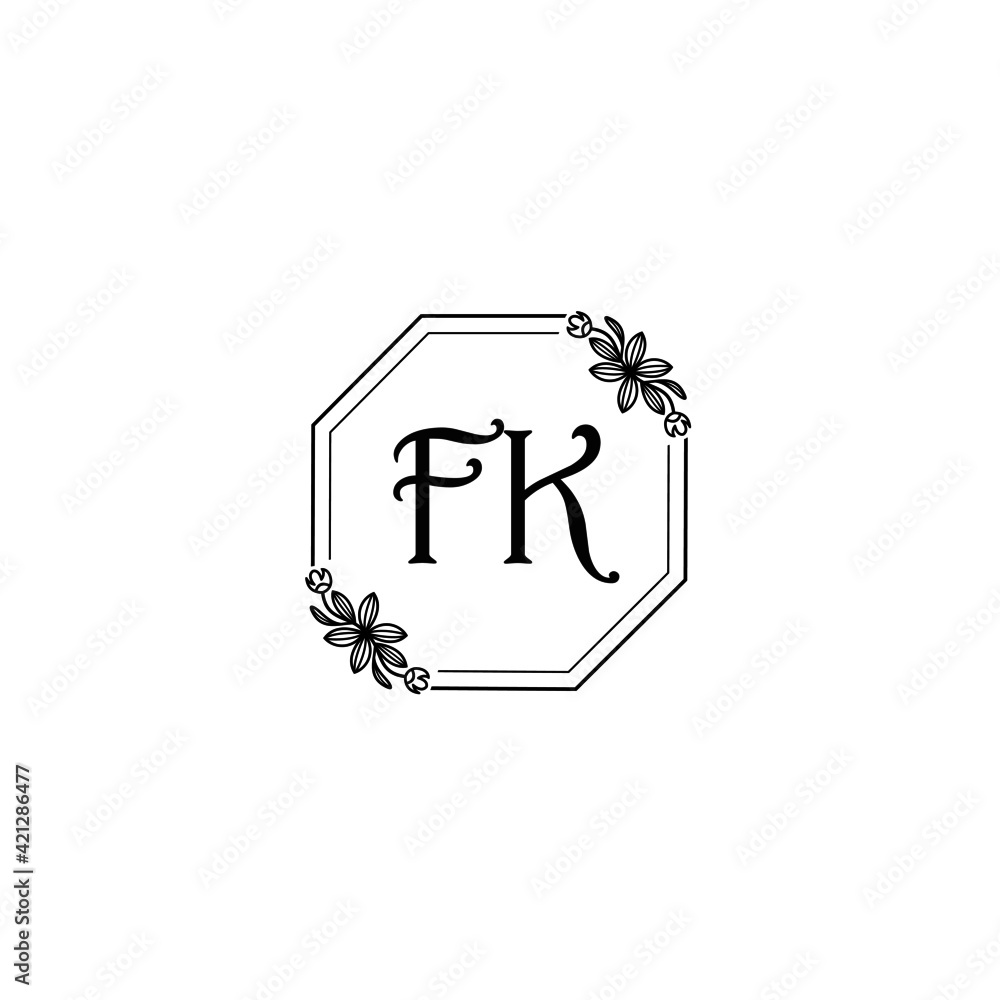 FK initial letters Wedding monogram logos, hand drawn modern minimalistic and frame floral templates