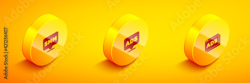 Set Isometric Social media marketing, Advertising and icon. Vector