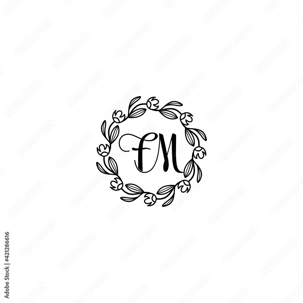 FM initial letters Wedding monogram logos, hand drawn modern minimalistic and frame floral templates