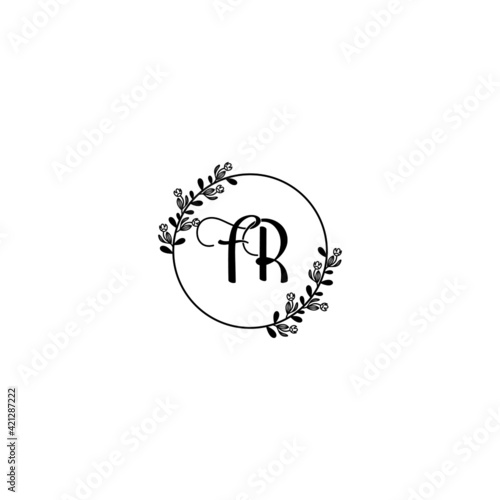 FR initial letters Wedding monogram logos, hand drawn modern minimalistic and frame floral templates