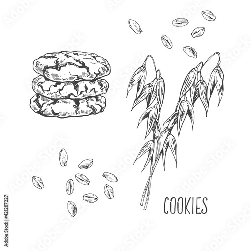 Hand drawn vector biscuits, cookies and cereals