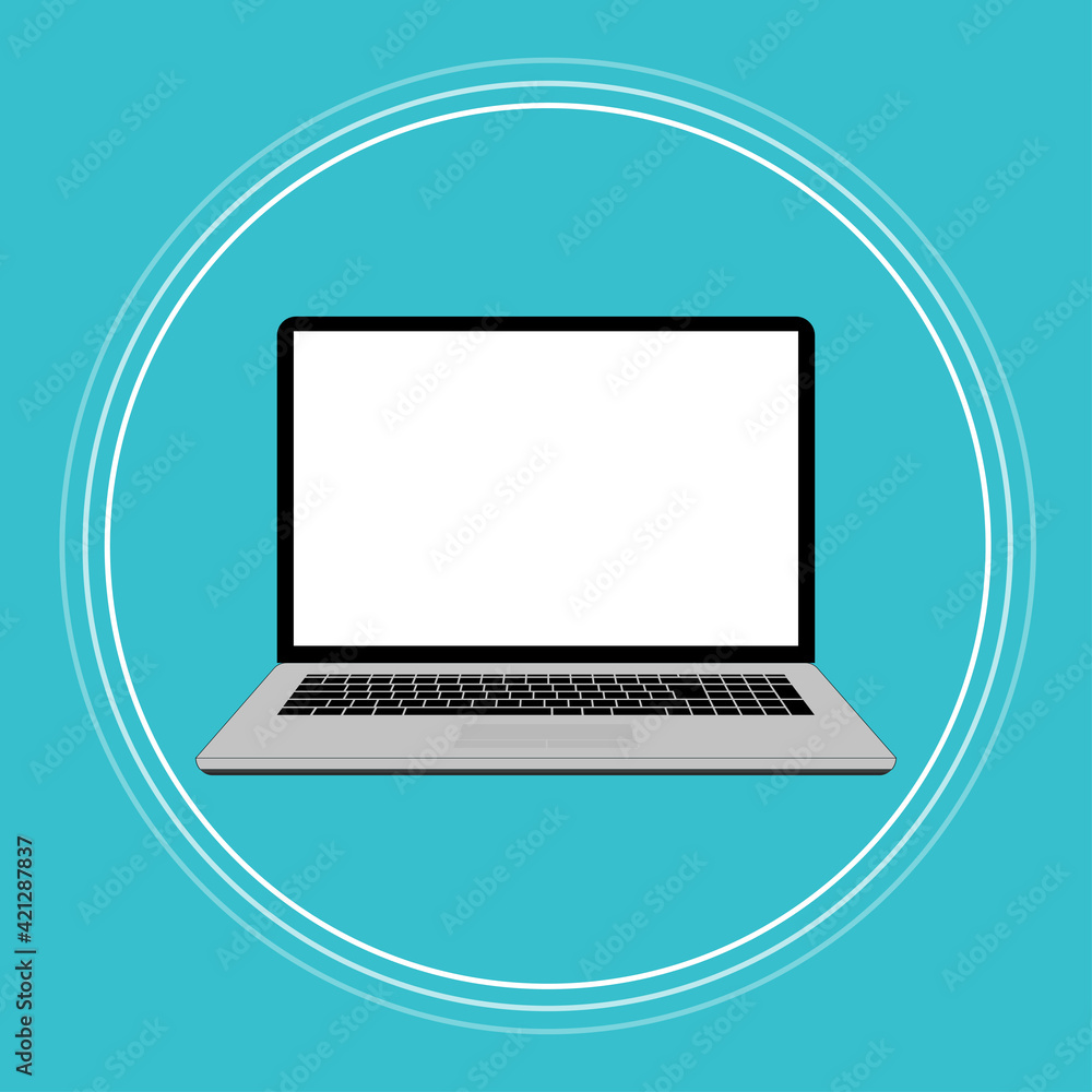 Notebook laptop layout in flat style, device screen layout. Realistic open laptop with blank screen for your design. Vector illustration Notebook laptop layout in flat style, device screen layout. Realistic open laptop with blank screen for your design. Vector illustration