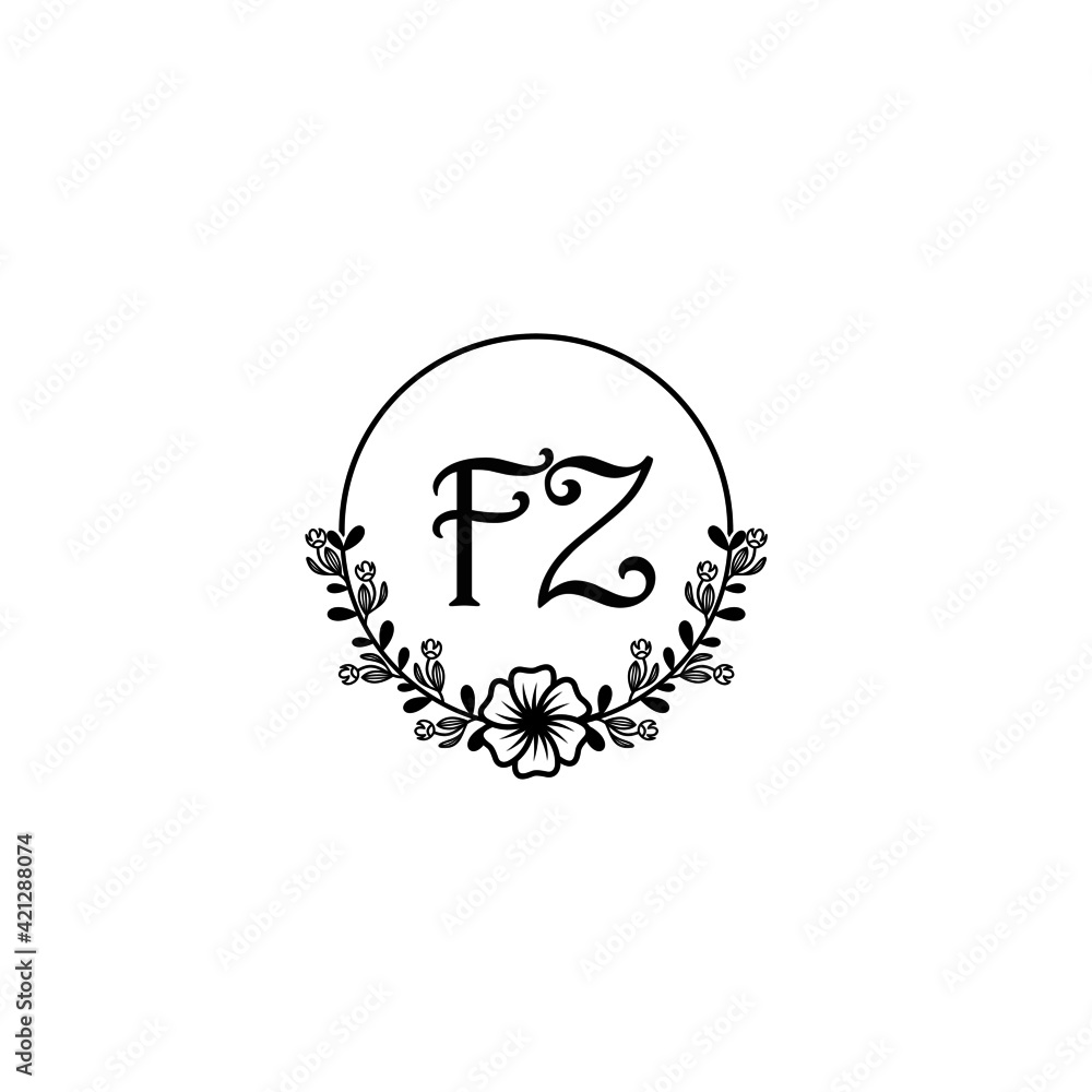 FZ initial letters Wedding monogram logos, hand drawn modern minimalistic and frame floral templates