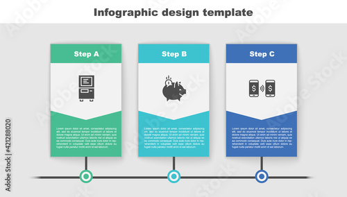 Set ATM, Piggy bank with coin and Money payment transfer. Business infographic template. Vector