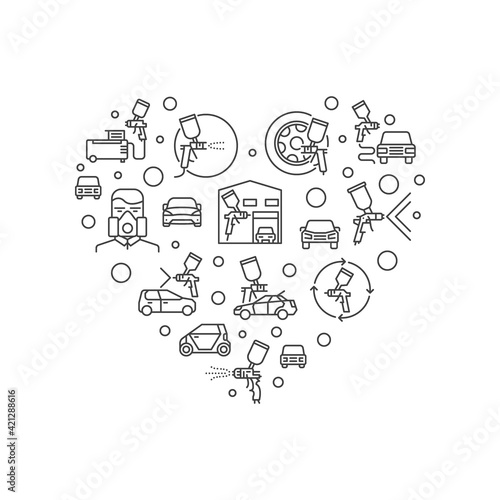 Auto Body Painting vector heart shape outline illustration