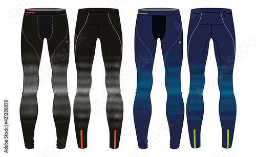 Compression Tights Pants design vector template, Base layer Performance bottom concept with front and back view for running, jogging, fitness, and active wear pants design.