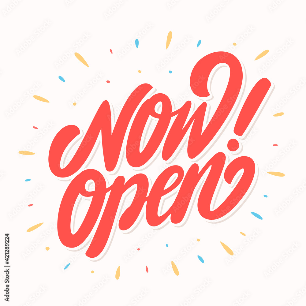 Now open. Vector lettering icon. Now open. Vector lettering icon.