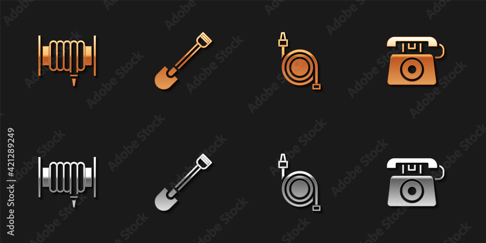 Fototapeta premium Set Fire hose reel, shovel, and Telephone call 911 icon. Vector