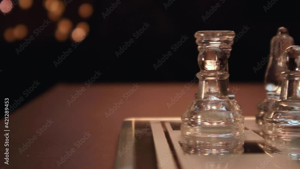 Glass Chess Board and Pieces. CU Chess Pawns dolly 20sec Glass Chess Board and Pieces. CU Chess Pawns dolly 20sec