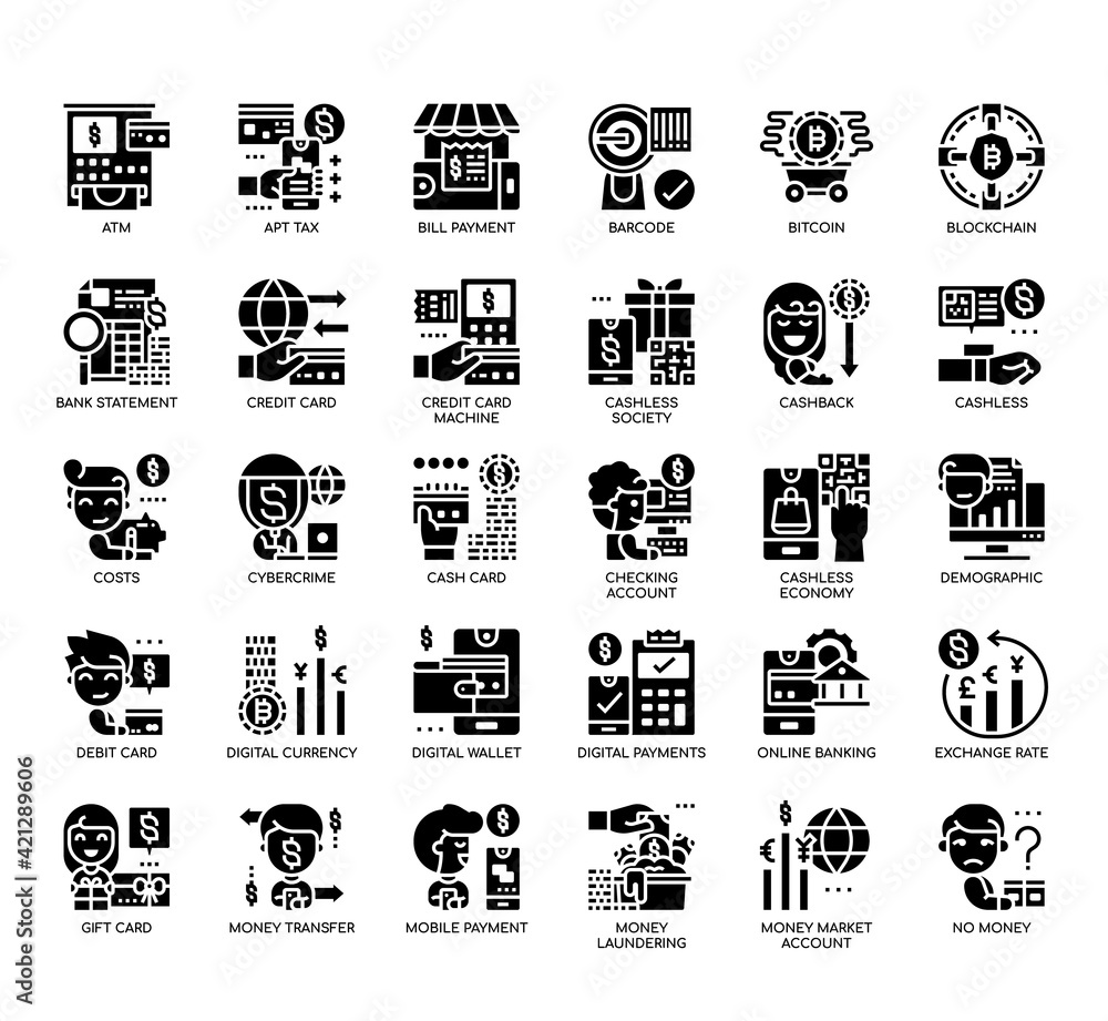 Set of cashless society thin line and pixel perfect icons for any web and app project. Set of cashless society thin line and pixel perfect icons for any web and app project.