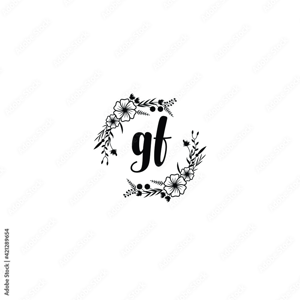 GF initial letters Wedding monogram logos, hand drawn modern minimalistic and frame floral templates