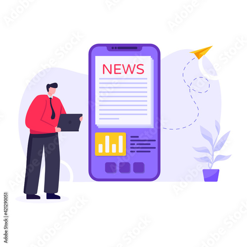 
Mobile news flat illustration editable vector design 

