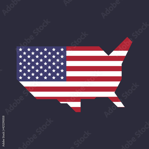 Simplified geometric map of the contiguous United States of America. USA minimalist map with american flag.