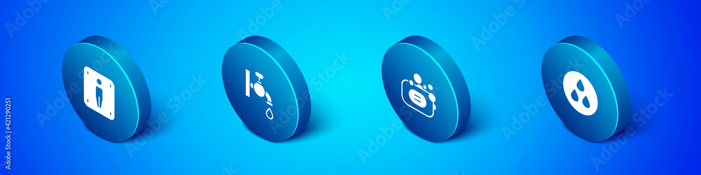 Set Isometric Male toilet, Bar of soap, Water drop and tap icon. Vector Set Isometric Male toilet, Bar of soap, Water drop and tap icon. Vector